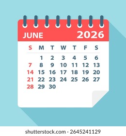June 2026 Calendar Leaf - Illustration. Vector graphic page