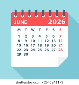 June 2026 Calendar Leaf - Illustration. Vector graphic page