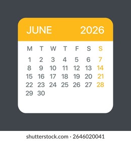 June 2026 Calendar Leaf - Illustration. Vector graphic page