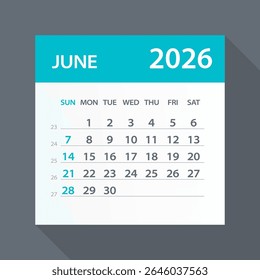 June 2026 Calendar Leaf - Illustration. Vector graphic page