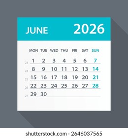 June 2026 Calendar Leaf - Illustration. Vector graphic page