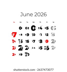 June 2026 calendar for USA vector
