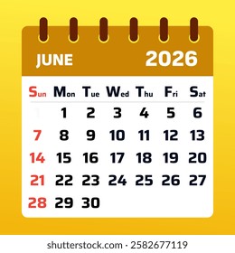 June 2026 Monthly Planner. June 2026. Yellow june 2026 Time Management Calendar