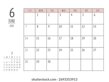 June 2026
Simple Write-In Calendar