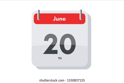 June 20th calendar icon. Day 20 of month. Vector icon illustration.