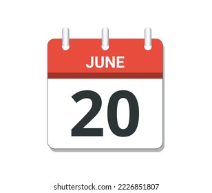 20. Juni Kalendersymbol Vektorgrafik. Konzept des Zeitplans, der Geschäftstätigkeit und der Aufgaben