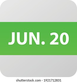 June 20th date icon, single day vector illustration modern flat style. Calendar element for web design, schedule, planner, organizer. 
