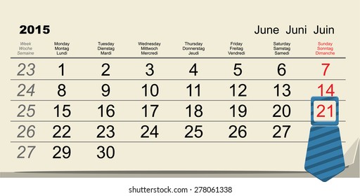 June 21, 2015 - International fathers Day. Calendar illustration in vector format