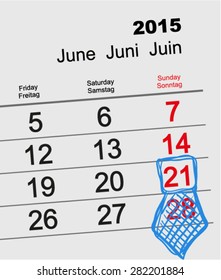 June 21, 2015 - International fathers Day. Calendar illustration in vector format