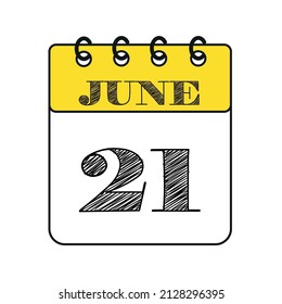 June 21 calendar icon. Vector illustration in flat style.