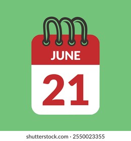 June 21 Calendar icon vector illustration.