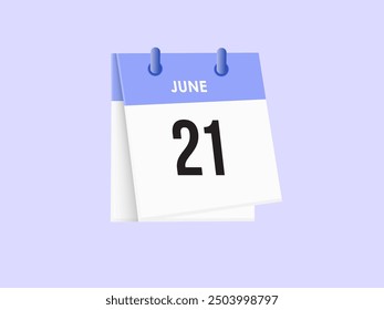June 21 - calendar and Time planner. Daily Calendar Icon reminder. Vector Illustration.