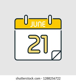 June 21. Flat icon calendar isolated on gray background. Vector illustration.