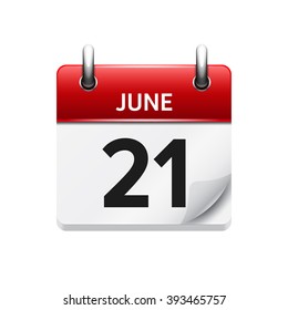 June 21 . Vector flat daily calendar icon. Date and time, day, month. Holiday.