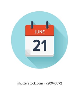 June 21. Vector flat daily calendar icon. Date and time, day, month 2018. Holiday. Season.