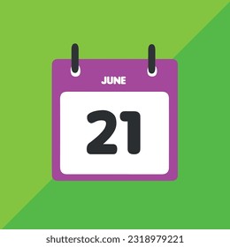 June 21 vector icon calendar Date, day and month Vector illustration, colorful background.