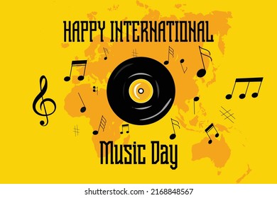 June 21, World International music day background template. music day background with musical notes and CD vector template