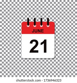 June 21st calendar day of month. Vector illustration.