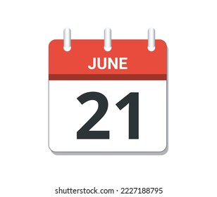 June 21st calendar icon vector. Concept of schedule, business and tasks