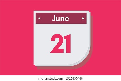 June 21th calendar icon. Day 21 of month. Vector illustration.
