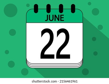 June 22 calendar date design green. Calendar page icon for june days