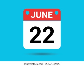 22 de junio Fecha del calendario Icono plano Día 22 Ilustración vectorial