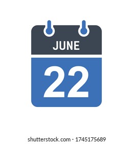June 22 Calendar Date Icon, Event Date Icon, Calendar Date, Icon Design Vector Graphic