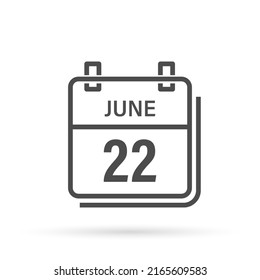 June 22, Calendar icon with shadow. Day, month. Flat vector illustration.