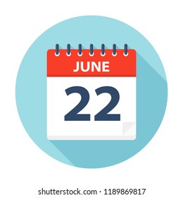 June 22 - Calendar Icon - Vector Illustration