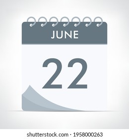 June 22 - Calendar Icon - Vector Illustration. Gray calendar.