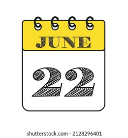 Icono del calendario del 22 de junio. Ilustración vectorial en estilo plano.