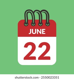 22 de junho ícone de calendário ilustração vetorial.