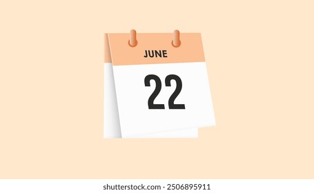 June 22 - calendar and Time planner. Daily Calendar Icon reminder. Vector Illustration.