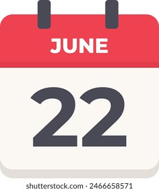 June 22 - Daily Calendar Icon in flat design style