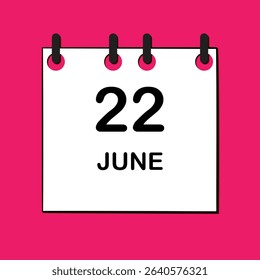 June 22. Daily Calendar icon for design. Simple design for business brochure, flyer, print media, advertisement. Easily editable.