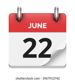 22 de junio calendario diario plano realista fecha de icono vectorial imagen