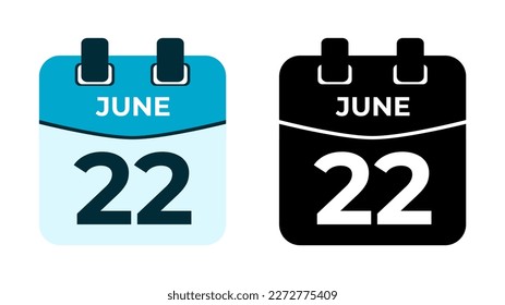 June 22 flat daily spiral calendar icon date vector image in matching color scheme. Suitable and perfect for design material, such as event or reminder. The best editable graphic resources.
