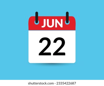 June 22. Flat icon calendar isolated on blue background. Date and month vector illustration