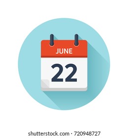 June 22. Vector flat daily calendar icon. Date and time, day, month 2018. Holiday. Season.