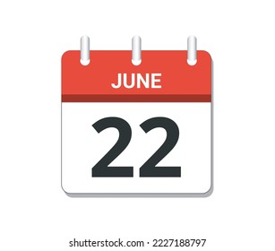 June 22nd calendar icon vector. Concept of schedule, business and tasks