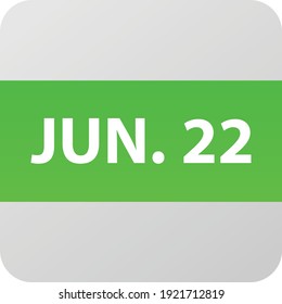 June 22nd date icon, single day vector illustration modern flat style. Calendar element for web design, schedule, planner, organizer. 

