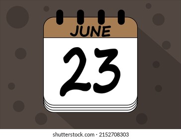 Diseño de fecha calendario del 23 de junio. Icono de página de calendario para los días de junio