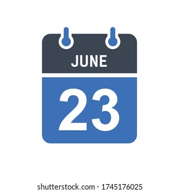 June 23 Calendar Date Icon, Event Date Icon, Calendar Date, Icon Design Vector Graphic
