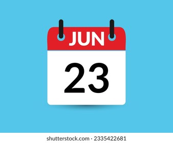 23. Juni Flacher Icon-Kalender einzeln auf blauem Hintergrund. Datum und Monat, Vektorgrafik