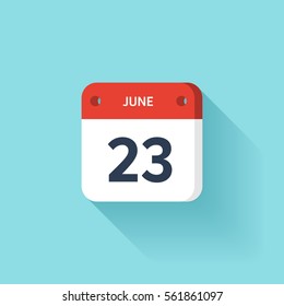 June 23. Isometric Calendar Icon With Shadow.Vector Illustration,Flat Style.Month and Date.Sunday,Monday,Tuesday,Wednesday,Thursday,Friday,Saturday.Week,Weekend,Red Letter Day. Holidays 2017.