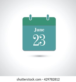 june 23. Vector flat daily calendar icon.