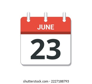 Vector de icono del calendario 23 de junio. Concepto del calendario, las actividades y las tareas