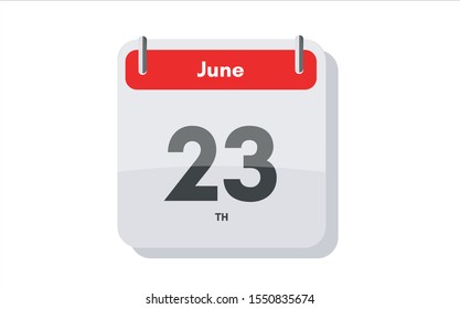June 23th calendar icon. Day 23 of month. Vector icon illustration.