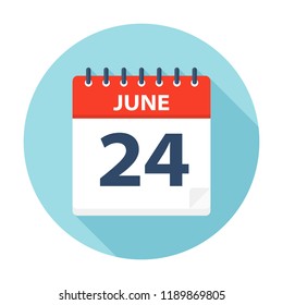 June 24 - Calendar Icon - Vector Illustration