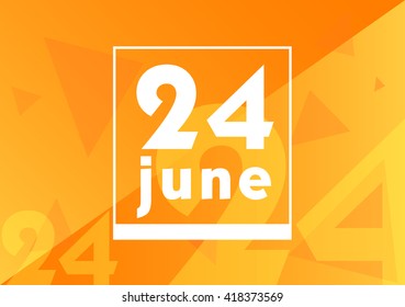 June 24 on calendar with orange vector background